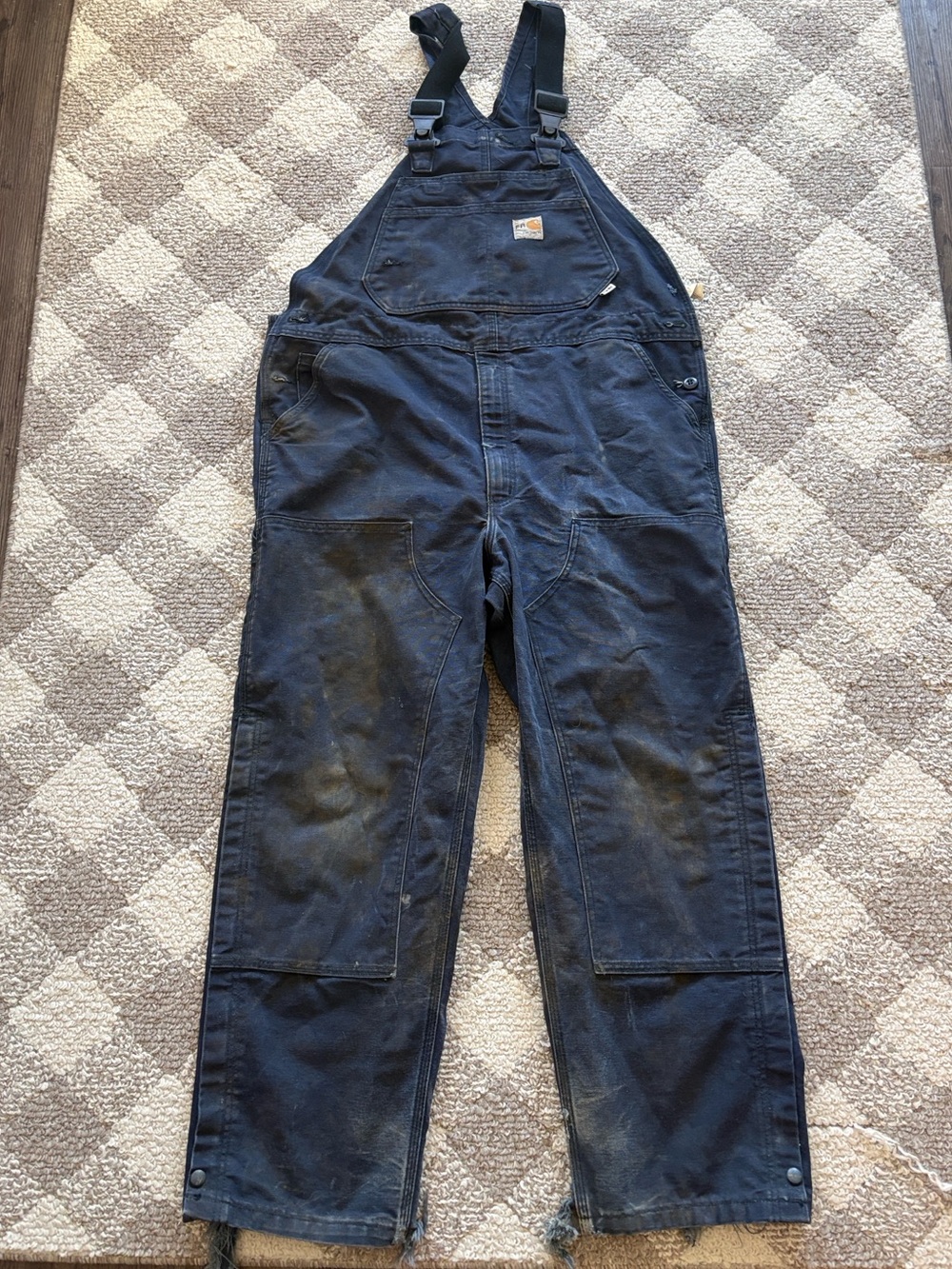 CARHARTT FLAME RESISTANT CANVAS BLUE DOUBLE KNEE OVERALLS 42X32